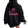 Diana The Queen Pink Crown & Name For Called Diana Women Oversized Hoodie Back Print Black