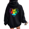 Dog Lover Mom Dad Colorful Heart Dog Paw Print Women Oversized Hoodie Back Print Black