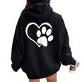 Dog Paw Print Heart Graphic Love Dogs Tops Women Oversized Hoodie Back Print Black