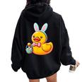 Easter Rubber Duck Bunny Ears Eggs Basket Women Oversized Hoodie Back Print Black