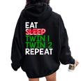 Eat Sleep Twin 1 Twin 2 Repeat Mom Of Twins For Mom Women Oversized Hoodie Back Print Black
