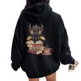 Dragon Read Books Be Kind Stay Weird Book Lover Women Oversized Hoodie Back Print Black