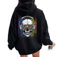 Edm Rainbow Skull Dj Rave Edm Party Women Oversized Hoodie Back Print Black