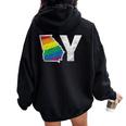 Lgbt Georgia Gay Distressed Rainbow Flag Present Women Oversized Hoodie Back Print Black