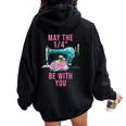 May The 14 Be With You Flower Sewing Machine Quilting Women Oversized Hoodie Back Print Black
