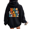 Gemini Big Energy Retro Smile Flower Zodiac Birthday Women Women Oversized Hoodie Back Print Black