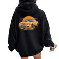 Girl Jdm Japanese Drift Car Vintage Sunset Graphic Night Women Oversized Hoodie Back Print Black