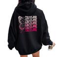 Girl Retro Taylor First Name Personalized Groovy 80S Women Oversized Hoodie Back Print Black