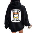Girls Softball Fan Player Messy Bun Softball Lover Women Oversized Hoodie Back Print Black