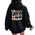 Happy Easter Rabbit Bunny Face Egg Easter Day Girls Women Oversized Hoodie Back Print Black