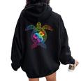 Hawaiian Sea Turtle Tropical Hibiscus Ocean Animal Hawaii Women Oversized Hoodie Back Print Black