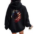 Horse Patriotic Equestrian 4Th Of July Usa American Flag Women Oversized Hoodie Back Print Black