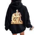 Italian Sculptor Michelangelo Pieta Statue Jesus Mother Mary Women Oversized Hoodie Back Print Black