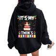 It's My Twin's Birthday Twins Matching Birthday Mom Dad Women Oversized Hoodie Back Print Black