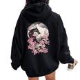 Japanese Dragon & Cherry Blossom & Full Moon Asian Women Oversized Hoodie Back Print Black