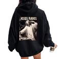 Jesus Raves Deejay Meme Jesus Dj Christian Women Oversized Hoodie Back Print Black