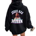 Jesus Has Rizzen Christian Meme Novelty Jesus Christ Women Oversized Hoodie Back Print Black