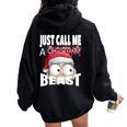Just Call A Christmas Beast With Cute Little Owl N Santa Hat Women Oversized Hoodie Back Print Black