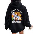 Just A Girl Who Loves Animals Wild Cute Zoo Animals Girls Women Oversized Hoodie Back Print Black