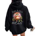 Just A Girl Who Loves Owls Women Oversized Hoodie Back Print Black