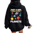 Just A Girl Who Loves Planets Solar Space Science Lover Stem Women Oversized Hoodie Back Print Black