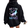 Just A Girl Who Loves Wolves Watercolor Cute Wolf Lover Women Oversized Hoodie Back Print Black