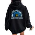 Leopard Rainbow Happy Hanukkah Chanukah Jew Girls Kid Women Oversized Hoodie Back Print Black