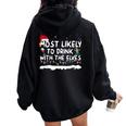 Most Likely To Drink With Elves Family Matching Men Women Oversized Hoodie Back Print Black