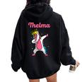 Thelma Name Personalized Birthday Dabbing Unicorn Queen Women Oversized Hoodie Back Print Black