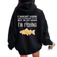 Might Look Like Listening Fishing Angler Kid Women Oversized Hoodie Back Print Black