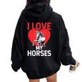I Love My Horses Rider Horse Lover Riding Equestrian Women Oversized Hoodie Back Print Black