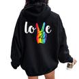 Love Win Rainbow Peace Sign Lesbian Gay Lgbtq Flag Pride Women Oversized Hoodie Back Print Black