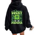 One Lucky Momma Groovy Retro Momma St Patrick's Day Women Oversized Hoodie Back Print Black