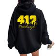 Pittsburgh 412 City Skyline Yellow Pittsburgh Women Oversized Hoodie Back Print Black