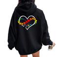 Puzzle Heart Autism Awareness Support Teacher Family Mom Women Oversized Hoodie Back Print Black
