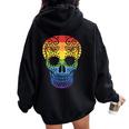 Rainbow Sugar Skull Day Of The Dead Lgbt Gay Pride Women Oversized Hoodie Back Print Black