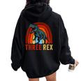 Rainbow Three Rex Retro Vintage Dinausor 3 Year Old Trex Women Oversized Hoodie Back Print Black