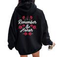 Remember And Honor Usa Memorial Day Red Poppy Flower Women Oversized Hoodie Back Print Black
