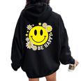 Retro Groovy Be Happy Smile Face Daisy Flower 70S Women Oversized Hoodie Back Print Black
