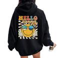 Retro Groovy Hello Summer Smile Face Hello Beach Vacation Women Oversized Hoodie Back Print Black