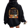 Retro Groovy Social Worker Flower Social Work Month Women Oversized Hoodie Back Print Black