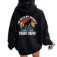 Retro I'm With My Monkey Mom Monkey Dad Women Oversized Hoodie Back Print Black