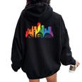 Retro Lgbt Rainbow Denver Skyline Lesbian Gay Pride Women Oversized Hoodie Back Print Black