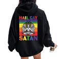 Retro Lgbt Rainbow Flag Hail Gay Satan Lgbt Goth Gay Pride Women Oversized Hoodie Back Print Black