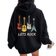 Lets Rock Rock N Roll Guitar Retro Women Women Oversized Hoodie Back Print Black