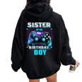 Sister Of The Birthday Boy Matching Video Game Birthday Women Oversized Hoodie Back Print Black