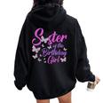 Sister Of The Birthday Girl Butterfly Sis Mom Mama 1St Women Oversized Hoodie Back Print Black