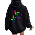 Skeleton On Skateboard Rainbow Skater Graffiti Skateboarding Women Oversized Hoodie Back Print Black