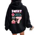 Sweet Sassy And Seven 7Th Birthday Girl Donut 7 Year Old Kid Women Oversized Hoodie Back Print Black