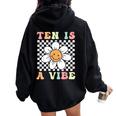 Ten Is A Vibe Cute Groovy 10Th Birthday Party Daisy Flower Women Oversized Hoodie Back Print Black